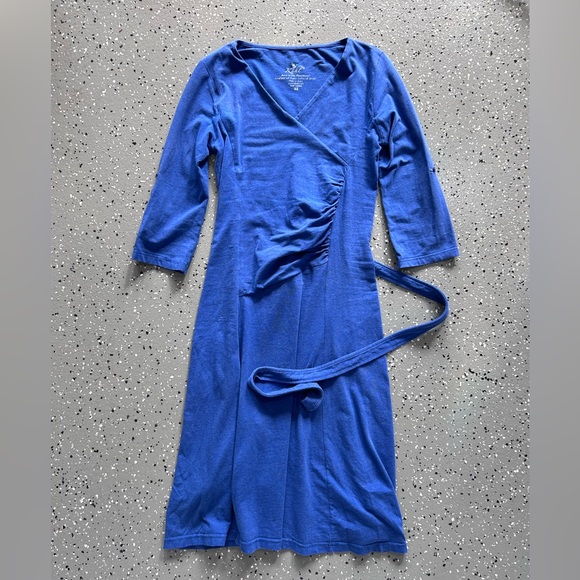 Kuhl Faux Wrap Ruched Long Sleeves Cotton Jersey Dress - Picture 7 of 8